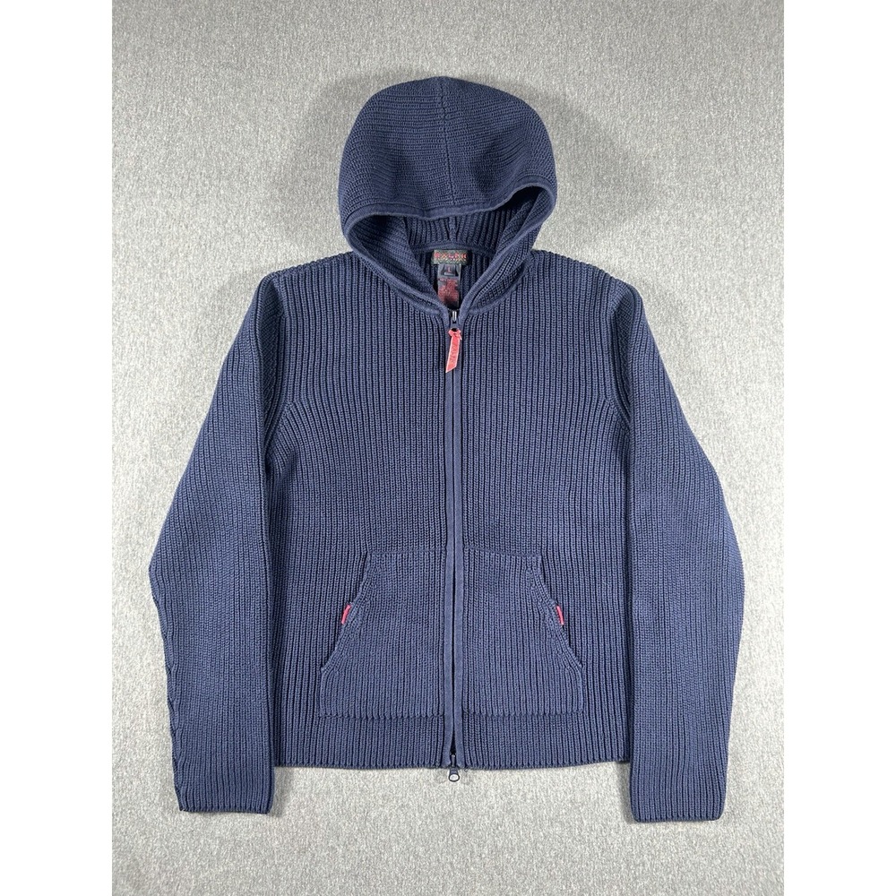 Ralph Ralph Lauren Navy Blue Ribbed Knit Full Zip Hoodie Size L